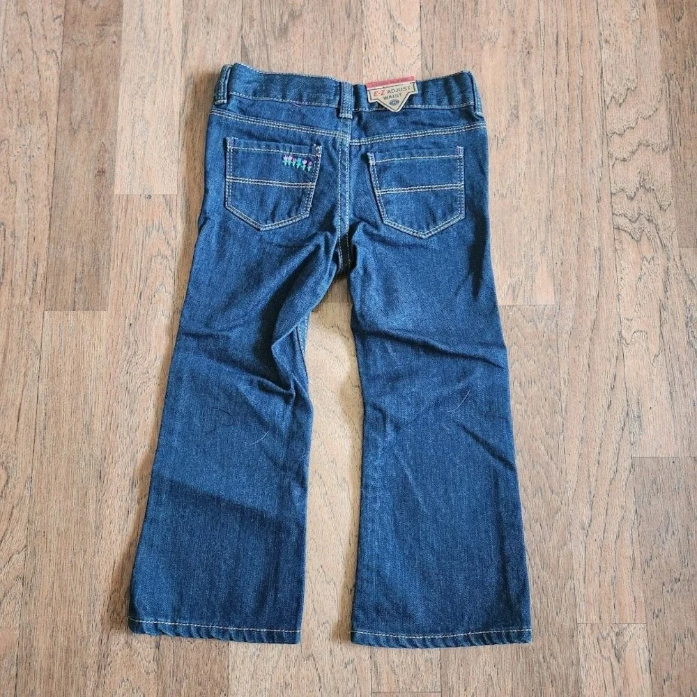 OshKosh Bgosh Toddler Girls 3T Dark Wash Embroidered Floral Jeans Adj. Waist 312